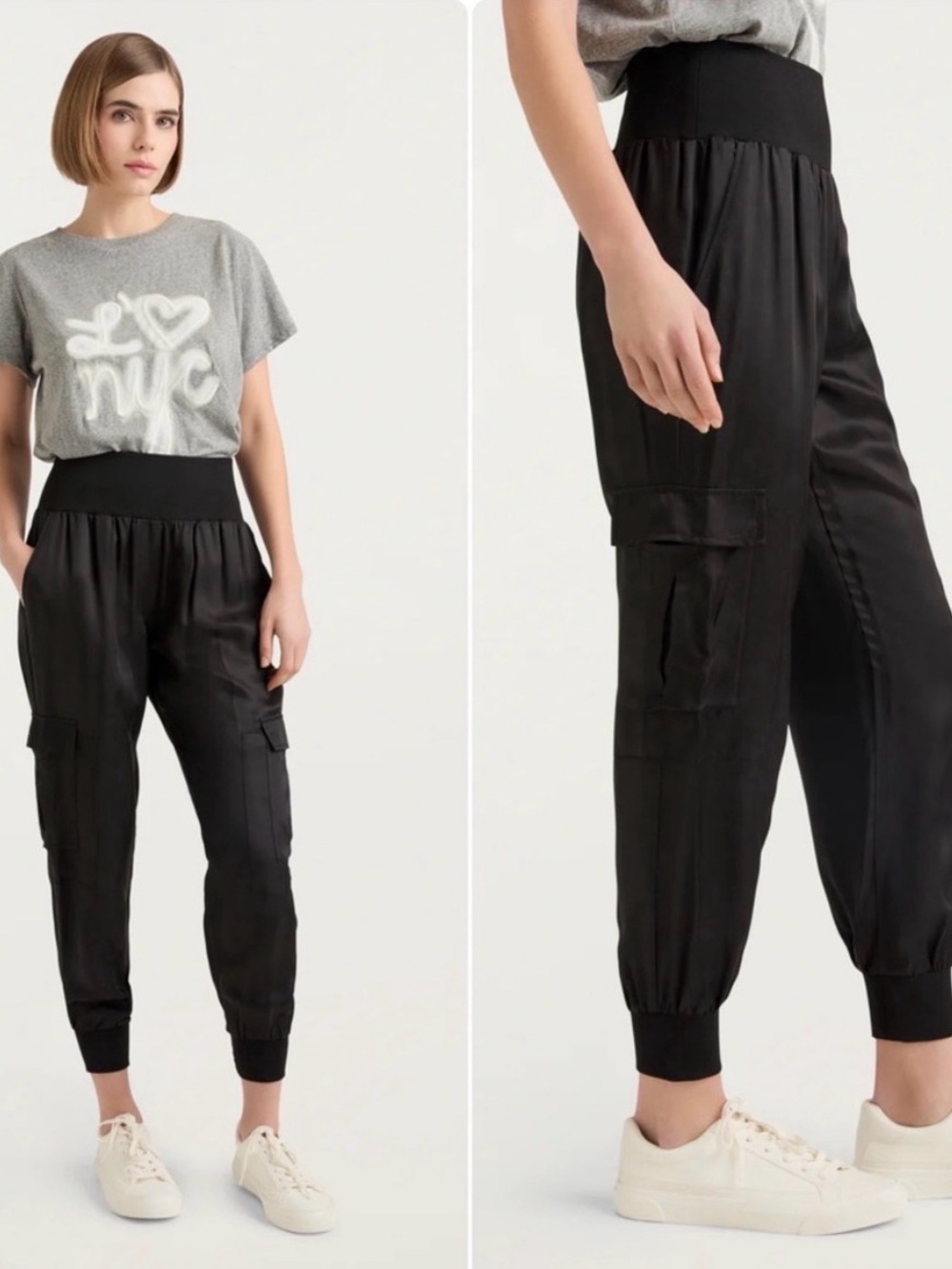 Cinq a Sept Giles Cupro Crop Cargo Joggers Black Size Large